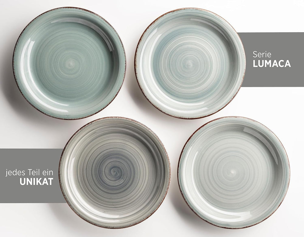 MÄSER 931612 Bel Tempo II set de veselă vintage pentru 6 persoane, 30 de piese, serviciu combinat din ceramică pictată manual în albastru, gresie, albastru fumuriu