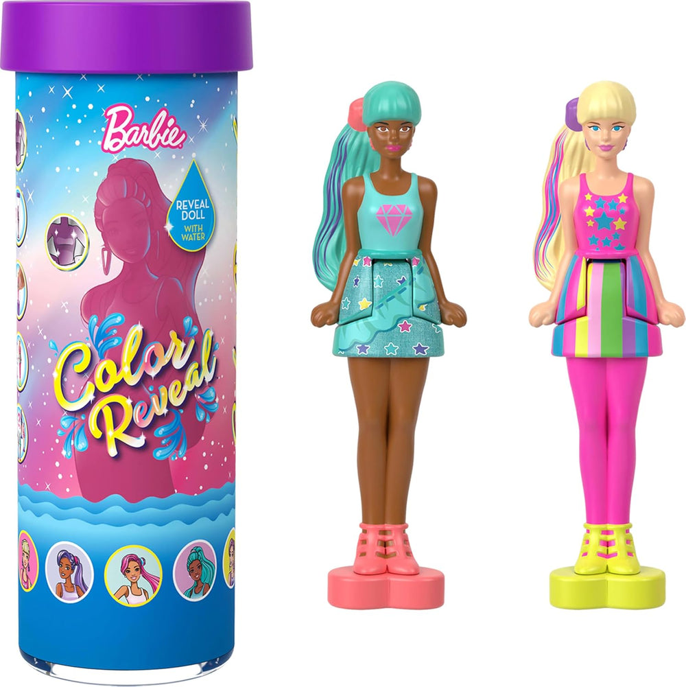 Păpuși Barbie Mini BarbieLand Reveal, set de 5 piese, păpuși cu o înălțime de aproximativ 4 cm, cu surpriză la despachetare, diverse dezvăluiri (stilurile pot varia), JCB27