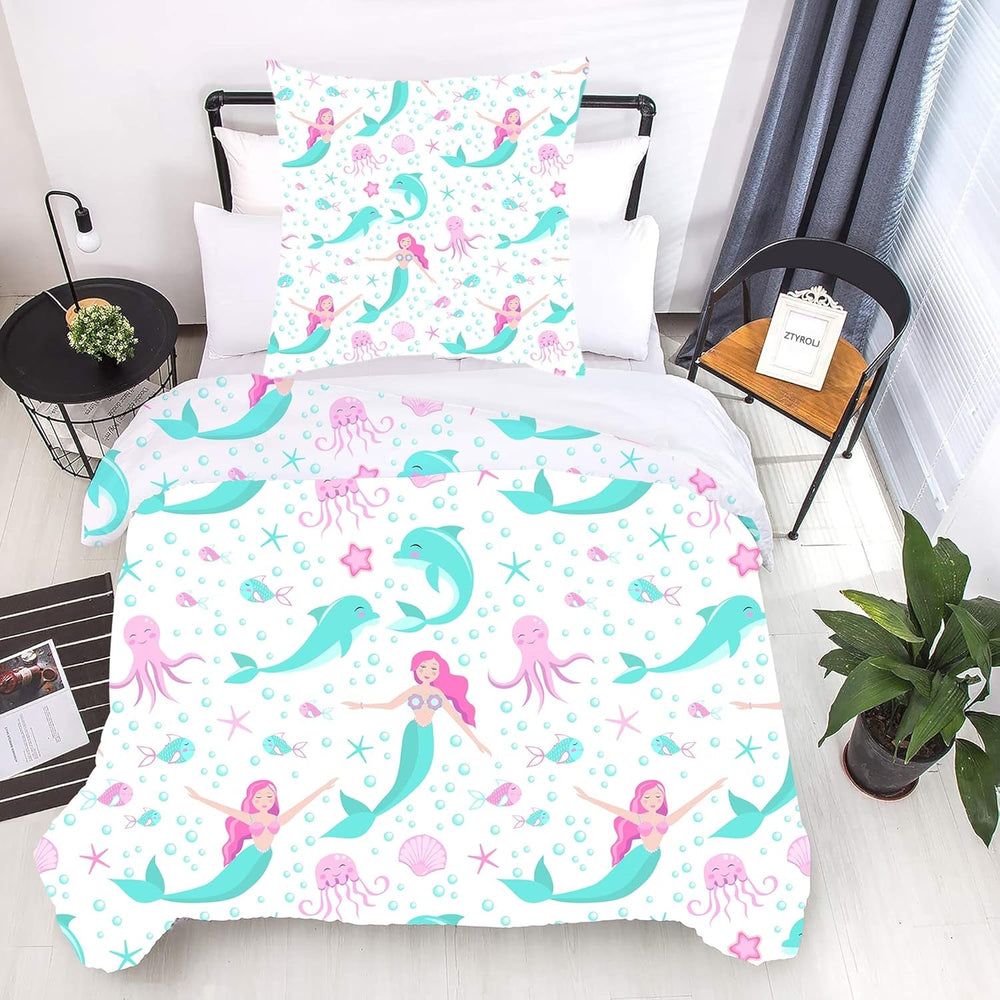 Lenjerie de pat pentru copii, diverse marimi si diverse personaje animate Lenjerie de pat - copii Naty Shop Sirenă (model 5) 200X200Cm+80X80Cm