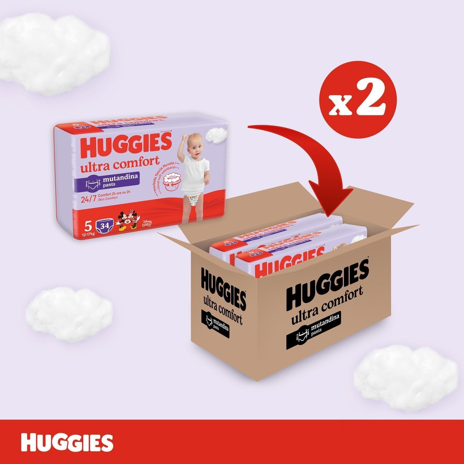 Huggies Ultra Comfort, pieluchy majtkowe, rozmiar 5 (12-17 kg), opakowanie 68 pieluch majtkowych