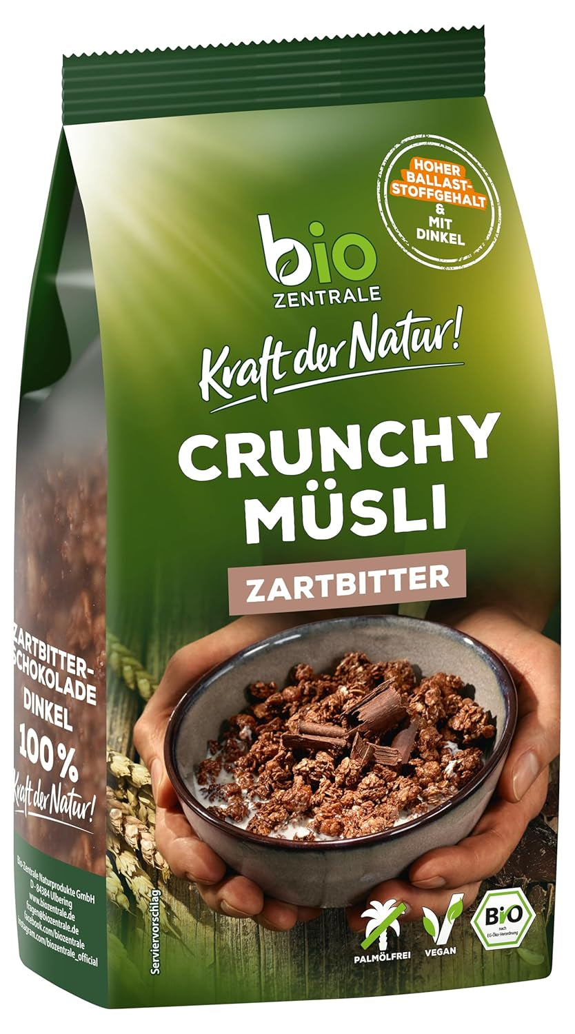 Chrupiące musli z jagodami Biozentrale | 375 g organicznego musli | Idealny na śniadanie i filiżankę musli na wynos | Alternatywa dla batonów musli