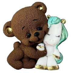 Decoratiune comestibila din zahar, Ursulet cu unicorn Decoratiuni din Pasta de Zahar Nati Shop