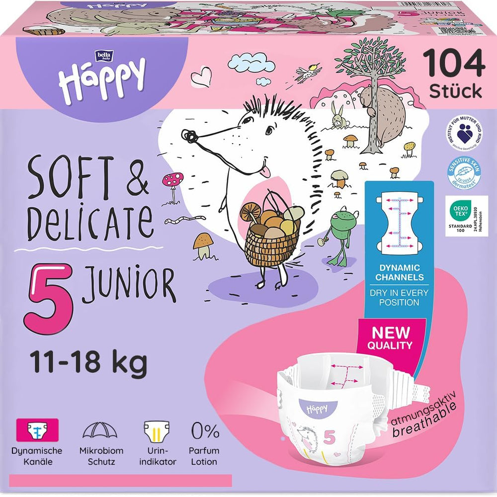 Pieluchy Bella Baby Happy Premium, rozmiar 6, Junior Extra, 15+ kg, 96 sztuk, pieczęć DERMATEST i OEKO-TEX, pieluchy jednorazowe