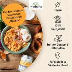 Herbaria Obazd jest! bio 90g M-Dose – Bio-Gewürzmischung bayerischen Biergartenklassiker Obazda – dla Brotaufstriche, Käsegerichte, Käsefondue – Raclette Gewürz - w nachhaltiger Aromaschutz-Dose