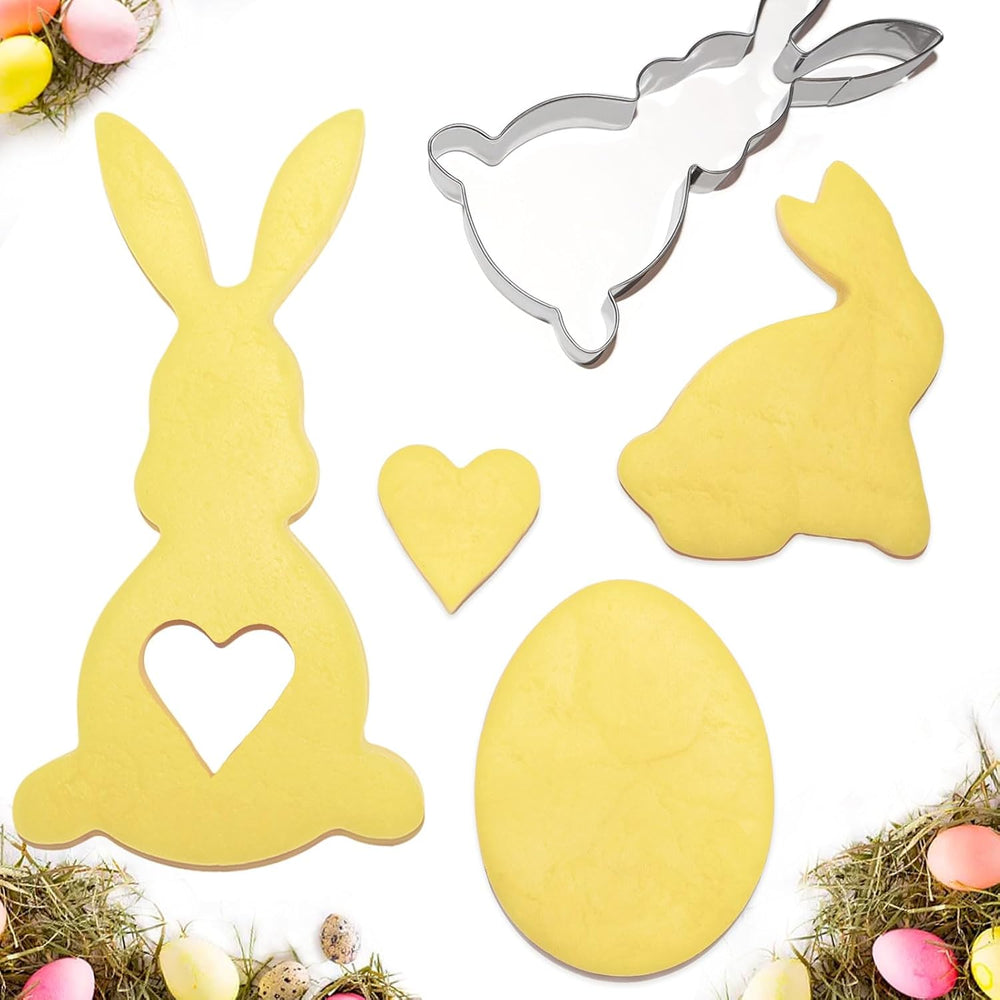Formă mare de tăiat fursecuri de Paște 12,7/8 cm, formă de tăiat fursecuri cu iepuraș de Paște, inimă de ou de Paște cu iepure, formă de tăiat fursecuri de Paște din oțel inoxidabil, formă de copt din oțel inoxidabil pentru fursecuri pentru copii