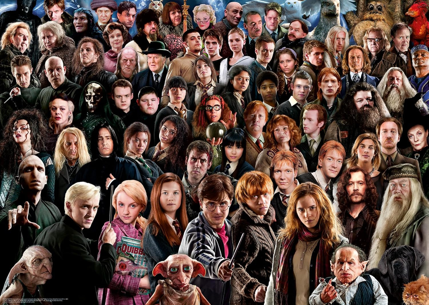 Ravensburger Harry Potter 1000 Piece Puzzle 12000457 - Ponad 70 postaci z czarodziejskiego świata Hogwartu w jednej układance dla dorosłych i dzieci w wieku powyżej 14 lat Puzzle Naty Shop Motyw Harry'ego Pottera