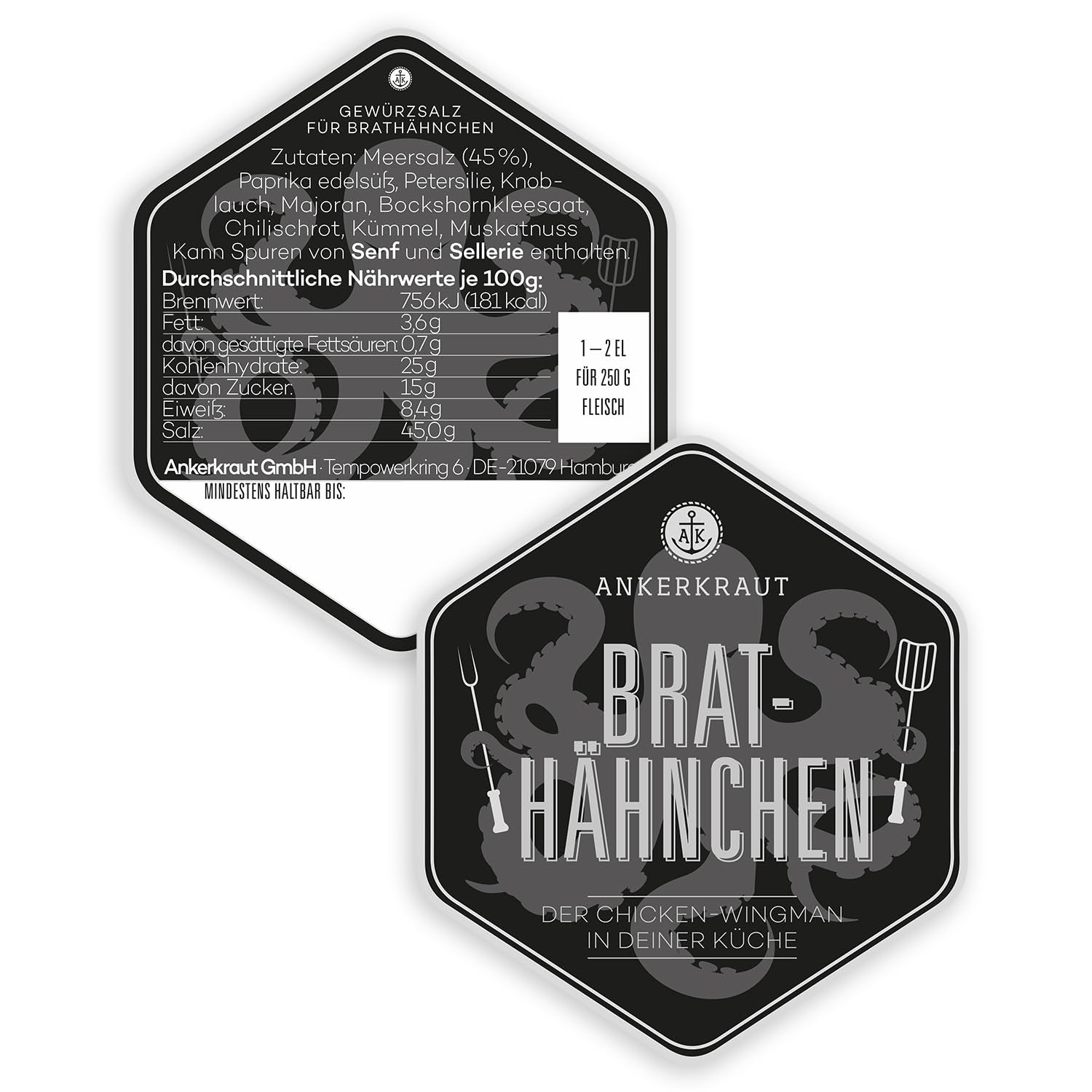 Ankerkraut Brathähnchen, Marynata für knuspriges Hähnchen, Kurczak Gewürzsalz für Grill, Backofen und Pfanne, Skrzydełka z kurczaka selber würzen, BBQ-Rub, 200g im Streuer