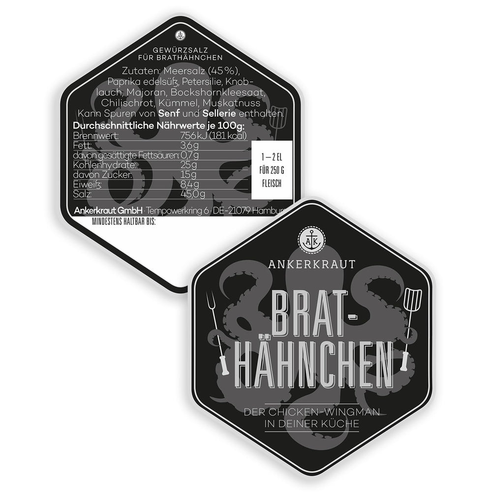 Ankerkraut Brathähnchen, Marynata für knuspriges Hähnchen, Kurczak Gewürzsalz für Grill, Backofen und Pfanne, Skrzydełka z kurczaka selber würzen, BBQ-Rub, 200g im Streuer