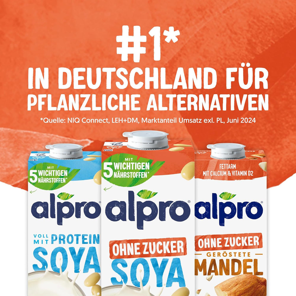 Alpro Sojadrink – Vegan und milchfrei – Von Natur aus laktosefrei und fettarm – Rich an pflanzlichen Proteinen, inhalt Calcium und Vitamine – 8 x 1 L – Haltbar
