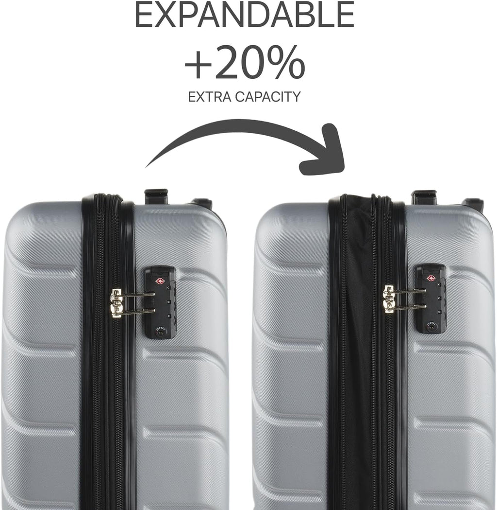 DKNY - Valiză mare cu 4 roți valiză mare ușoară - Valiză de călătorie cu roți mare. Valiză de călătorie mare pentru avioane Valiză hard shell cu închidere certificată - Valiză troler mare, argintie Bagaje și echipament de călătorie Naty Shop