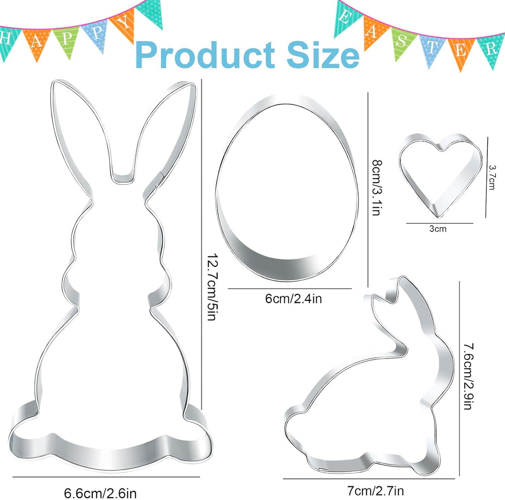 Formă mare de tăiat fursecuri de Paște 12,7/8 cm, formă de tăiat fursecuri cu iepuraș de Paște, inimă de ou de Paște cu iepure, formă de tăiat fursecuri de Paște din oțel inoxidabil, formă de copt din oțel inoxidabil pentru fursecuri pentru copii