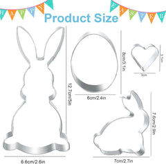 Formă mare de tăiat fursecuri de Paște 12,7/8 cm, formă de tăiat fursecuri cu iepuraș de Paște, inimă de ou de Paște cu iepure, formă de tăiat fursecuri de Paște din oțel inoxidabil, formă de copt din oțel inoxidabil pentru fursecuri pentru copii