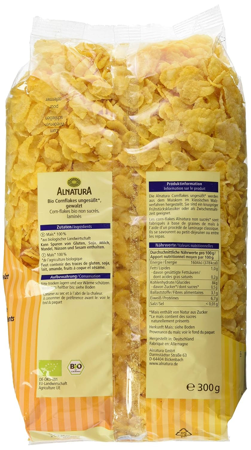 Niesłodzone organiczne płatki kukurydziane, 300g