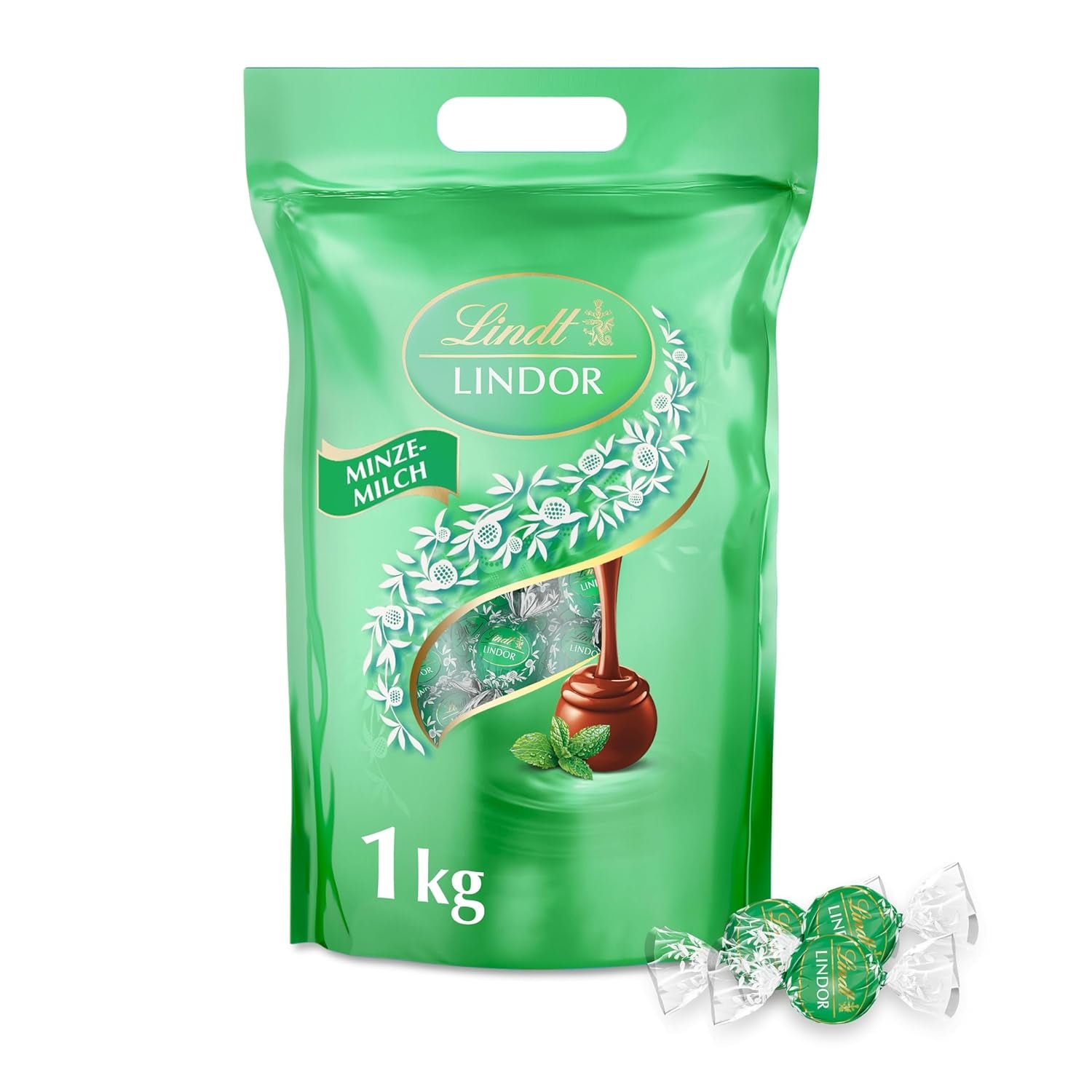 Lindt LINDOR Czekolada z pistacjami | 1 kg zamykana torebka | ok. 80 kulek z mlecznej czekolady z rozpływającym się w ustach kremem pistacjowym | Opakowanie zbiorcze, prezent pralinowy
