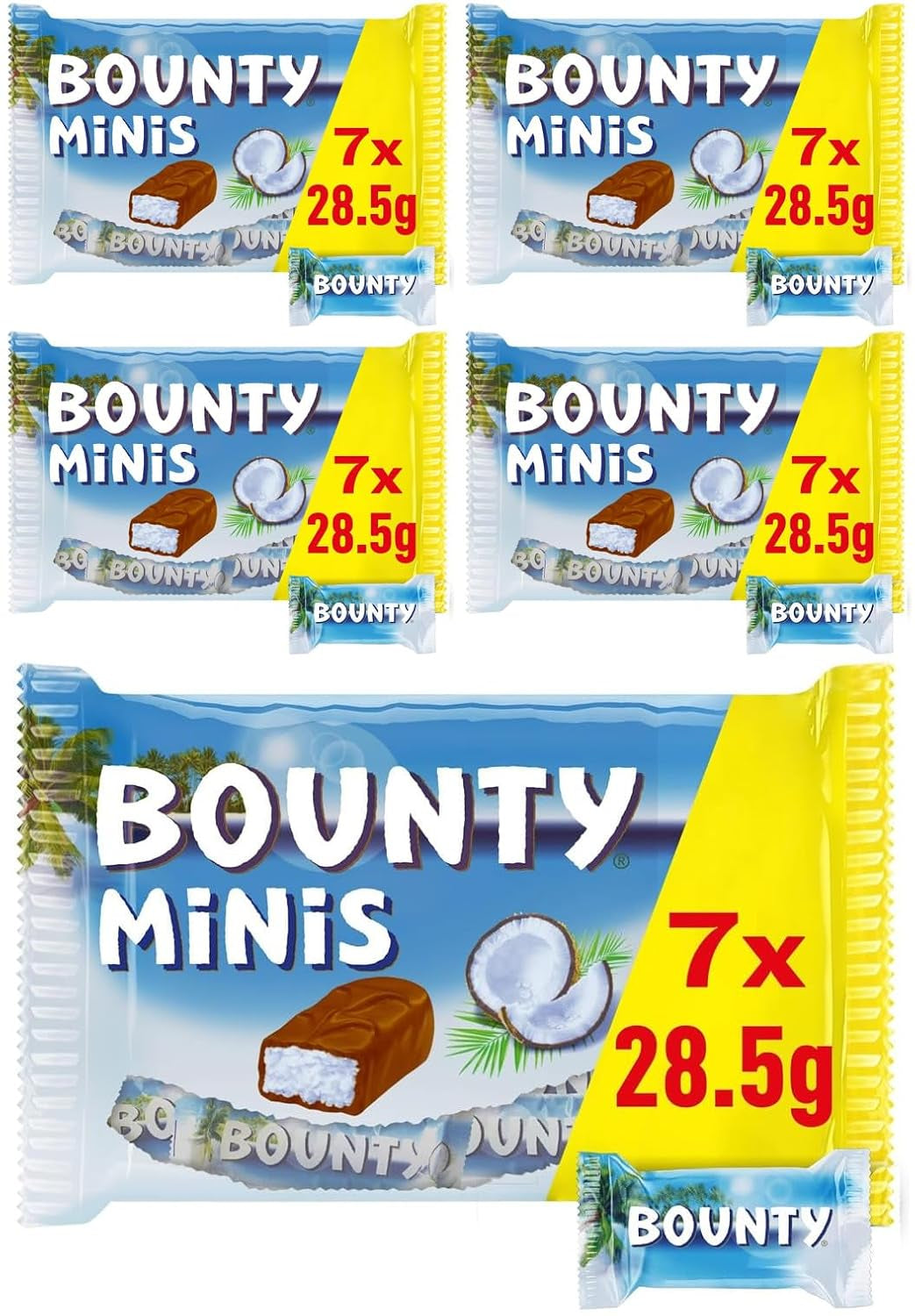 Opakowanie zbiorcze czekolady Bounty Minis, mini batoniki czekoladowe Fine Coconut, 227 g, pomysł na prezent czekoladowy, opakowanie zbiorcze czekolady