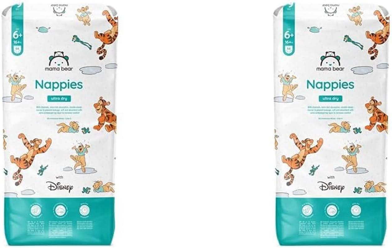 Pieluchy Mama Bear Disney Ultra Dry Rozmiar 4 (8-14 kg), Białe, 84 sztuki (1 opakowanie) Naty Shop Rozmiar 6+ (16+ kg) (2 sztuki) Opakowanie indywidualne