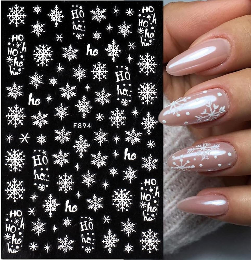 JMEOWIO Nagelsticker Weihnachten 8 Blatt Nagelaufkleber Selbstklebend Weiße Schneeflocken Winter Nail Art Sticker Dekoration Nageldesign Zubehör
