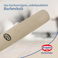 Dr. Oetker Teigroller aus Holz – Teigrolle aus wysokiej jakości Buchenholz – Perfekt für round und eckige Formen – ok. 18 x 7 cm, Rolle Durchmesser ok. 4,5cm