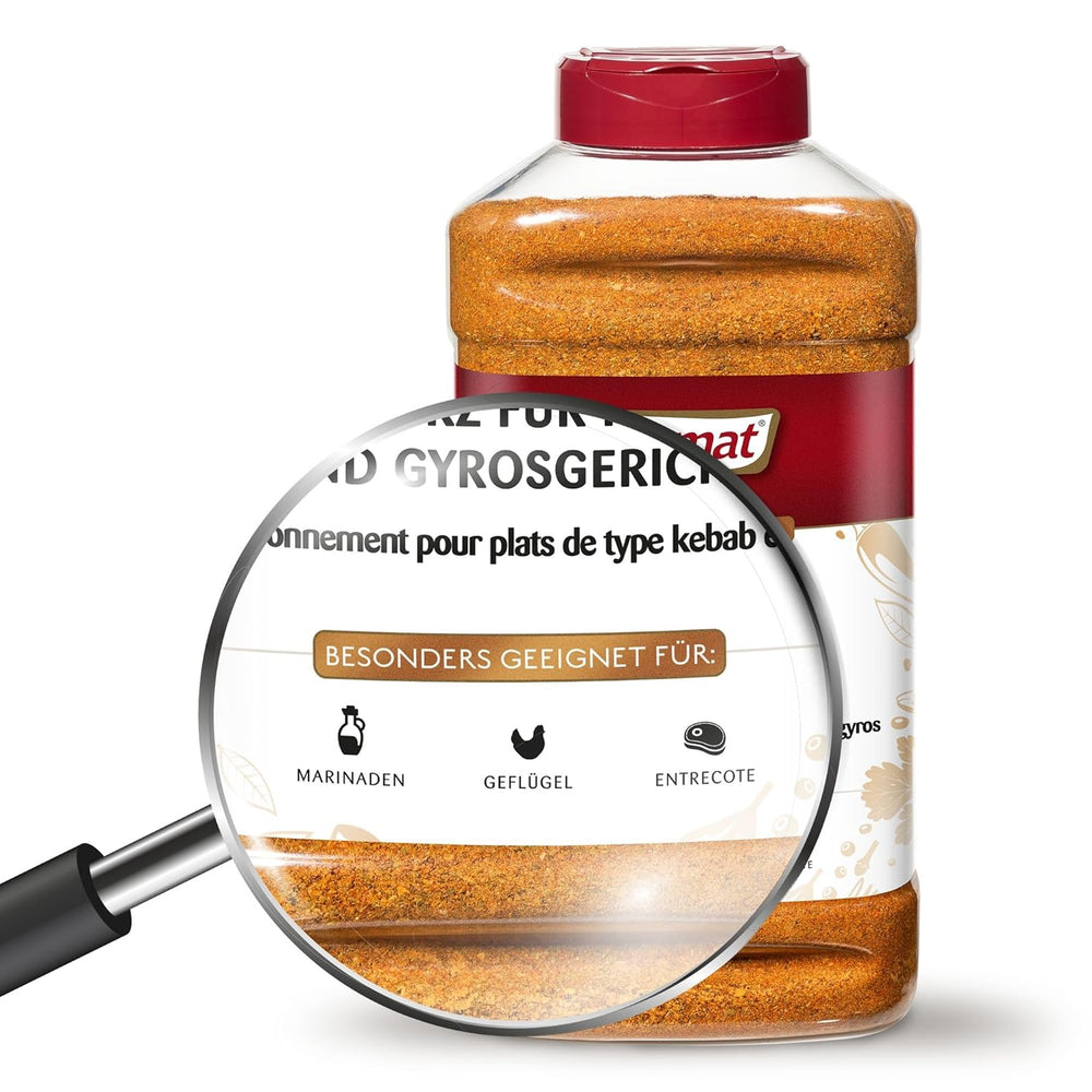 Prymat Gyros Gewürzmischung 900g – aromatyczna, pikantna mieszanka do dań Döner, Kebab, Kurczak, Jagnięcina i Grill – idealna do grillowania, pieczenia i przyprawiania śródziemnomorskich dań mięsnych