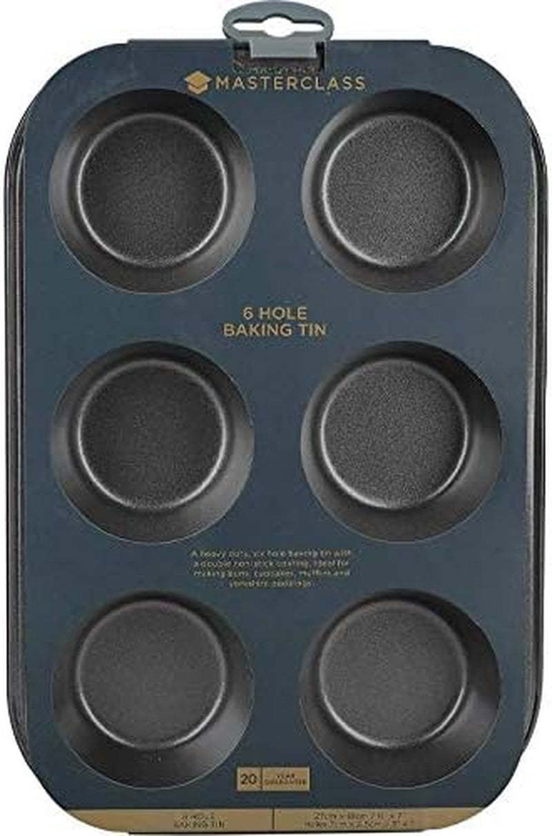Masterclass 6-Loch-Muffinblech Mit PTFE-, PFOA- Und Bpa-Freiem Antihaftbeschichtung, Robustes 1Mm Dickes Karbonstahlblech, 27 X 18Cm Cupcake-Form Formy i blachy do pieczenia Naty Shop