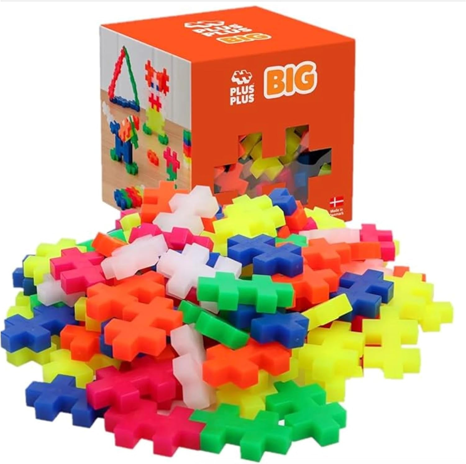 Plus-Plus 9603210 Geniales Konstruktionsspielzeug, Open Play Big Basic Mix, zestaw Bausteine, 100 sztuk, Mehrfarbig, Mehrfarbig