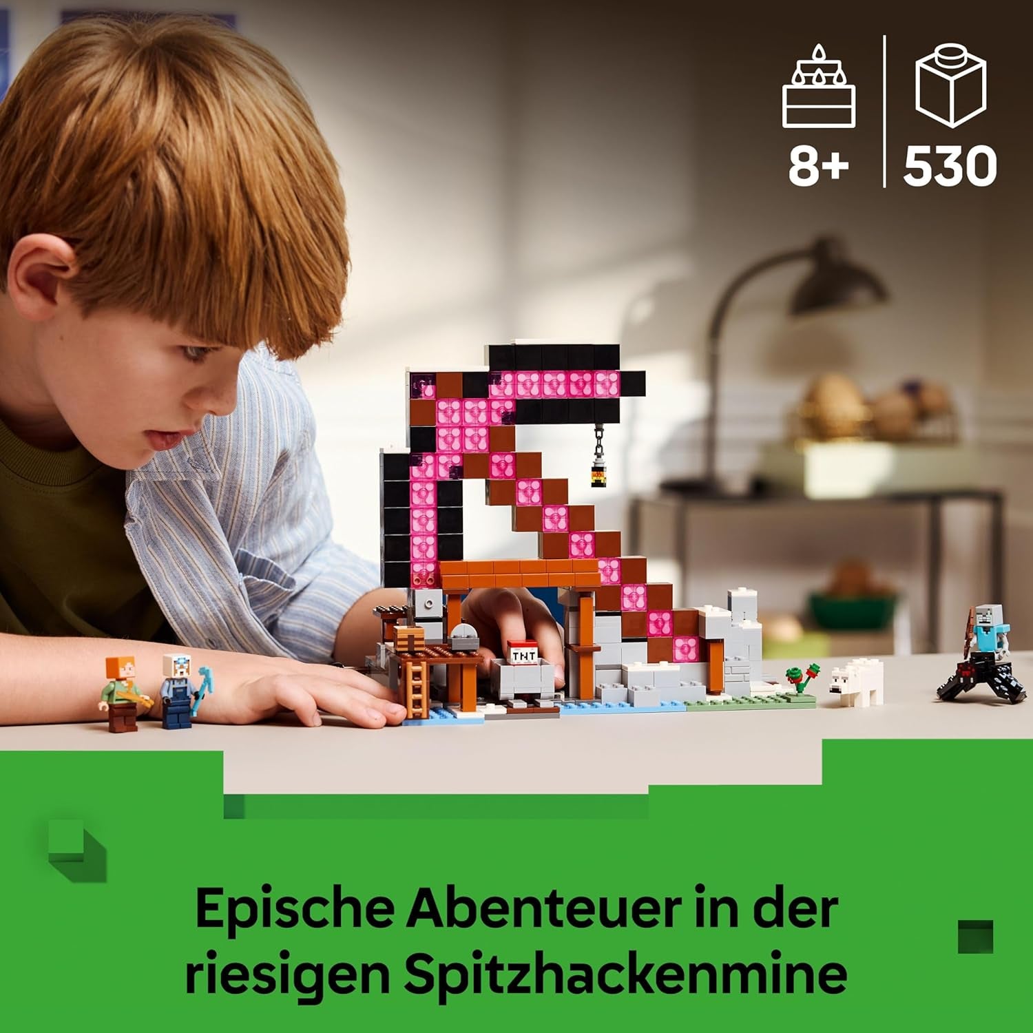 LEGO Minecraft Die Spitzhackenmine - Interaktywna gra dla dzieci - Alex, Minenarbeiter i Stray Spinnenreiter Figurki - Sammelbares Gamer Geschenk für Jungen & Mädchen ab 8 Jahren - 21277