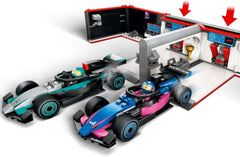 LEGO City Garaż F1 z samochodami wyścigowymi Mercedes-Amg i Alpine - Samochód wyścigowy Formuły 1 z 2 kierowcami i 4 mechanicznymi minifigurkami - Prezent dla chłopców i dziewcząt w wieku 7+ oraz fanów 60444 Besuche den LEGO-Store Zestawy konstrukcyjne