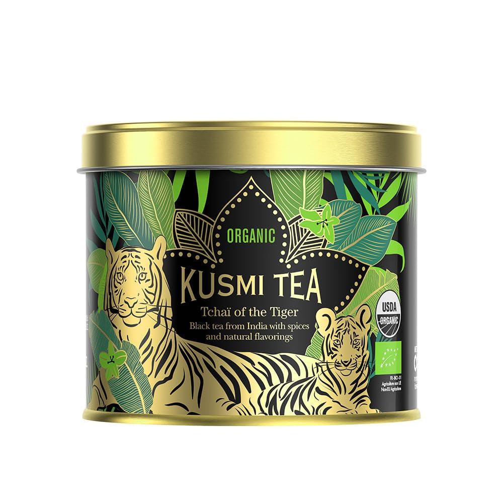 Kusmi Tea - Tchaï of the Tiger - Ceai negru indian organic cu condimente - Ceai Chai - în colaborare cu WWF - Ceai vrac - cutie metalică de 100 g - cantitate pentru aproximativ 50 de cești