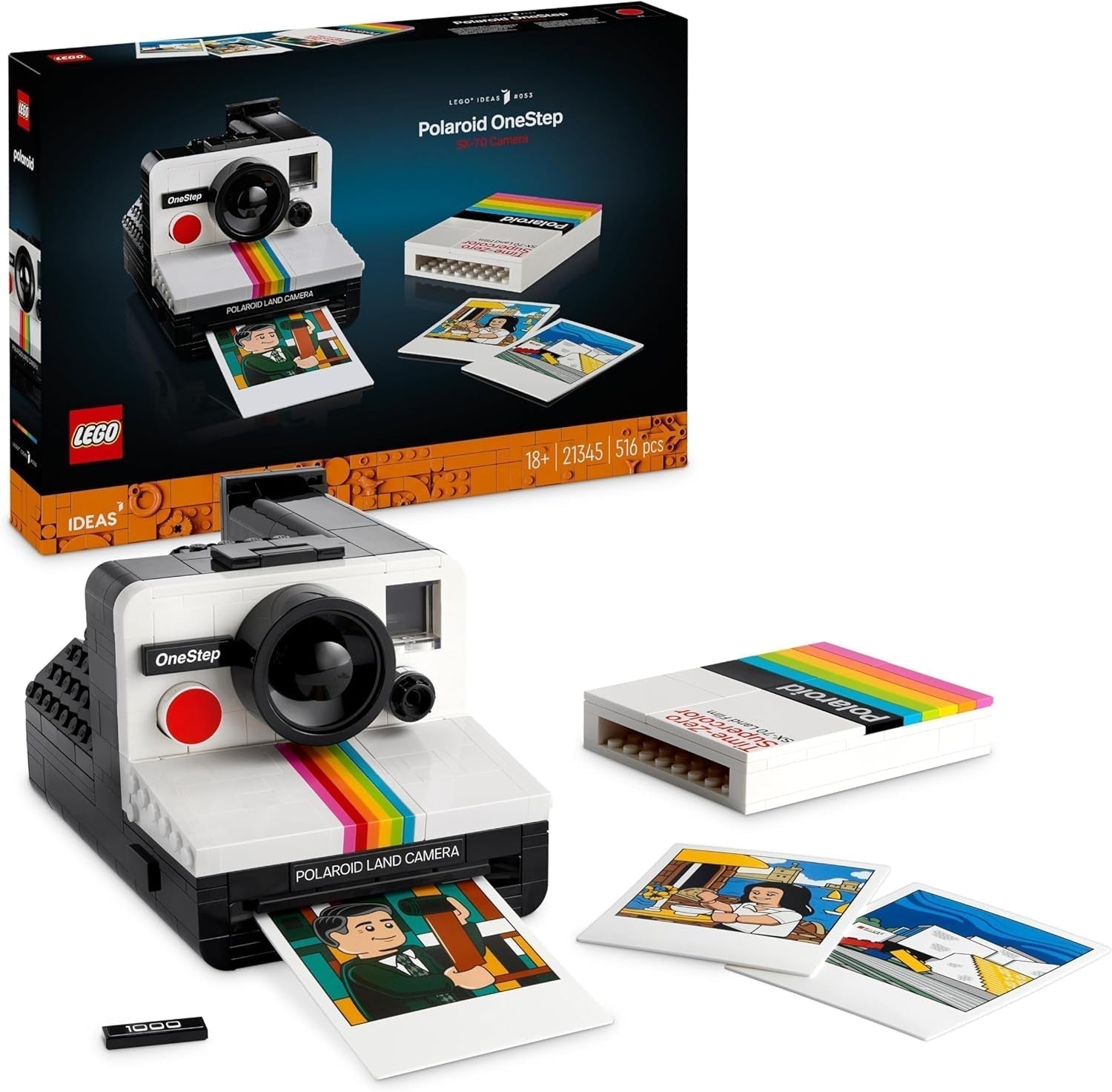 LEGO Ideas Zestaw aparatu Polaroid Onestep SX-70 dla dorosłych, kolekcjonerski z autentycznymi szczegółami, aktywność twórcza, prezenty fotograficzne dla kobiet, mężczyzn, dla niego, dla niej i nastolatków 21345 Zestawy do budowania Besuche den LEGO-Store Single