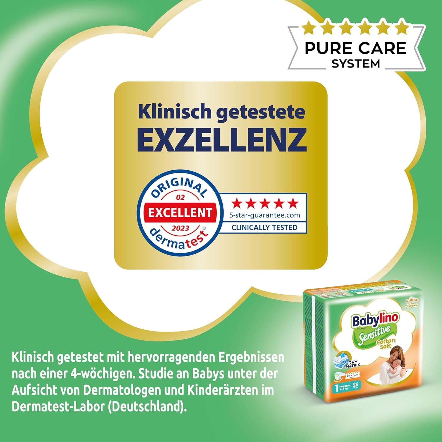 Wrażliwe pieluszki dziecięce, rozmiar 1, dla noworodków (2-5 kg), 26 sztuk