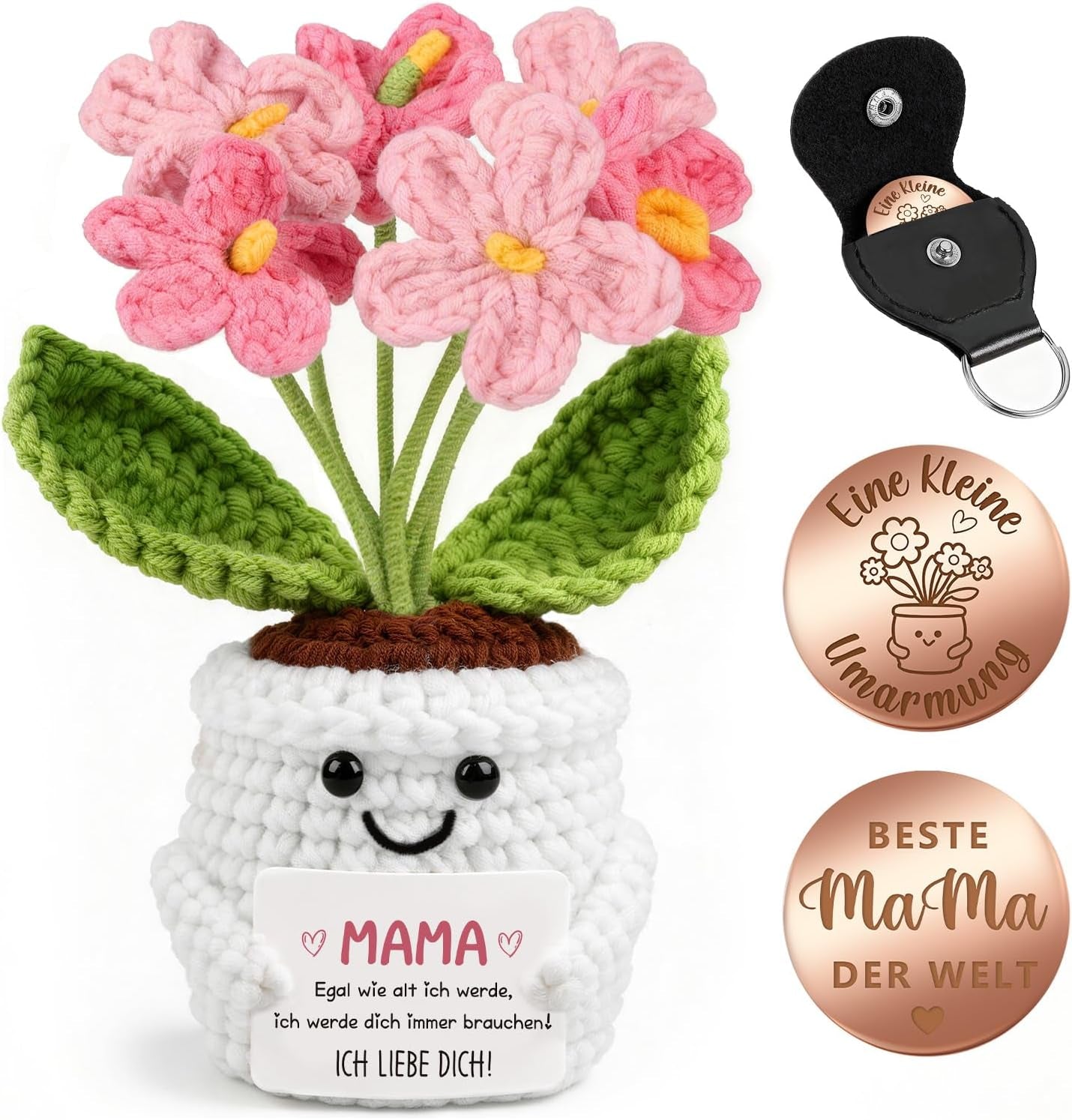 Abschiedsgeschenk Kollegin & Lehrerin Erzieherin - Pocket Hug Tulpen Blumen - Dankeschön Geschenk Für Rente, Jobwechsel & Abschied - Gehäkelte Blumen & Glücksbringer - Schlüsselanhänger