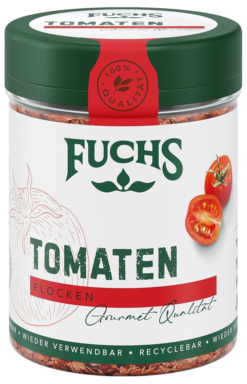 Fuchs Gewürze - Tomaten Flocken - Gewürz für Ofenfeta oder tomatigen Geschmack in Saucen - naturalne składniki - 40 g w wiederverwendbarer, recyclebarer Dawka