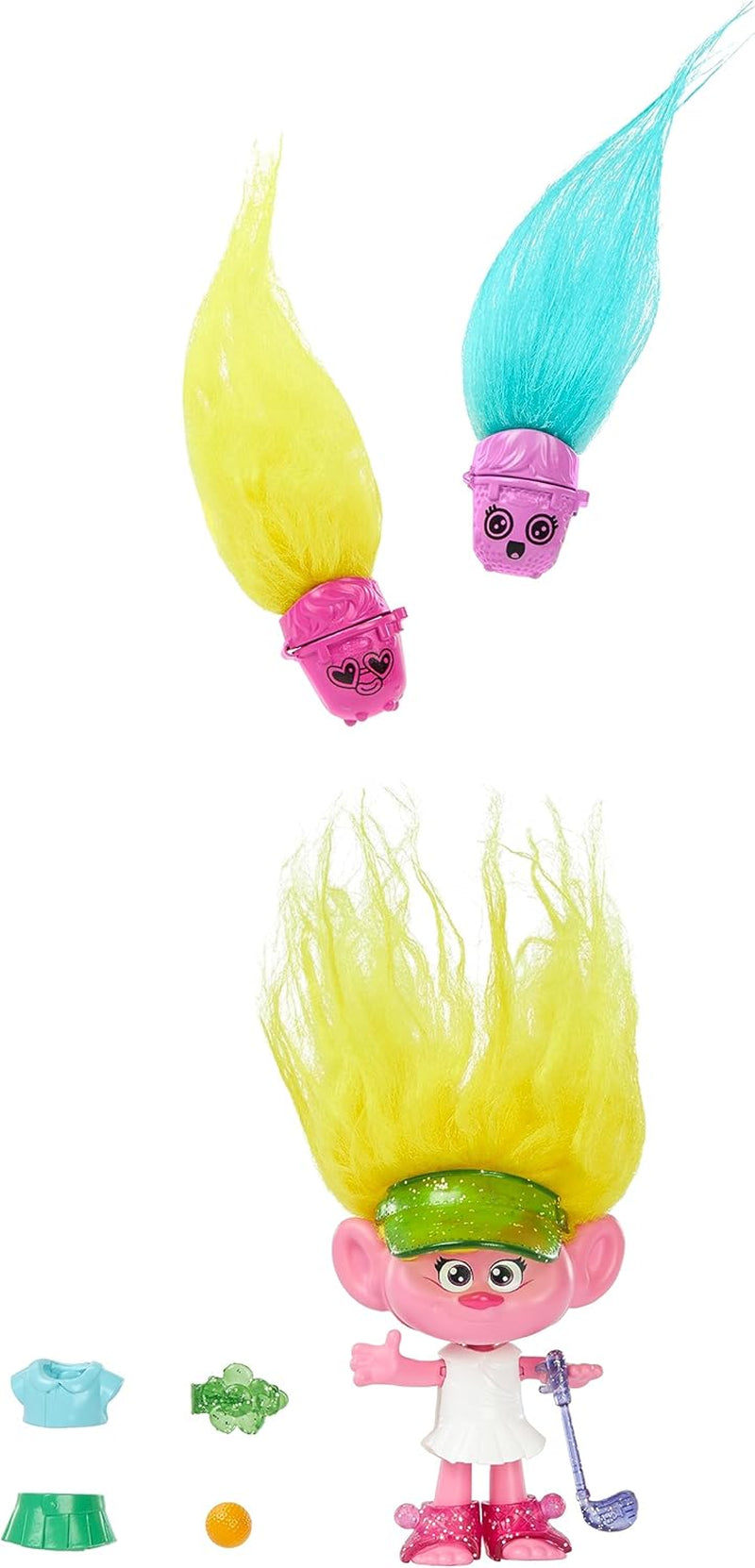 Mattel DREAMWORKS TROLLS Gemeinsam Stark – Haarige Überraschungen Poppy Königin Poppy, Viva, Branch und Guy Diamond Plüschhaar, 2 Haarige Überraschungen, Zubehör, für Kinder ab 3 Jahren, HNF10