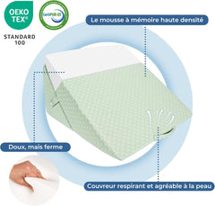 Pernă cu pană INFANZIA pentru pat, pernă de colț, pernă triunghiulară, pliabilă, fabricată din spumă cu memorie, pentru apnee în somn, reflux acid, ridicarea picioarelor, citit, verde