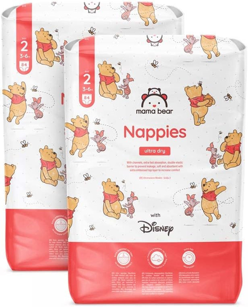 Marka Amazon: pieluszki Mama Bear Disney Ultra Dry, rozmiar 3 (4–9 kg) – pudełko miesięczne, białe, 172 szt. (2 opakowania po 86 szt.)