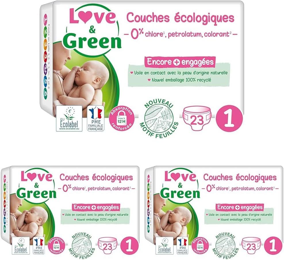 Love & Green, pieluchy dla niemowląt, hipoalergiczna mama i dziecko Naty Shop Rozmiar 1, 23 pieluszki (zestaw 3 szt.)