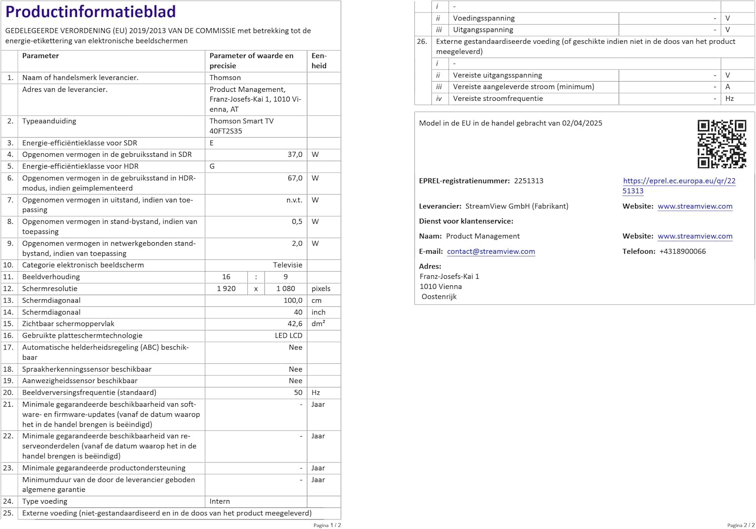 Televizor inteligent THOMSON FHD de 40 de inci (100 cm), Wi-Fi, control vocal, HDR10, Dolby Audio, tuner triplu (cablu/satelit/antenă), HDMI, USB, 1 GB RAM, 4 GB Flash – 40FT2S35