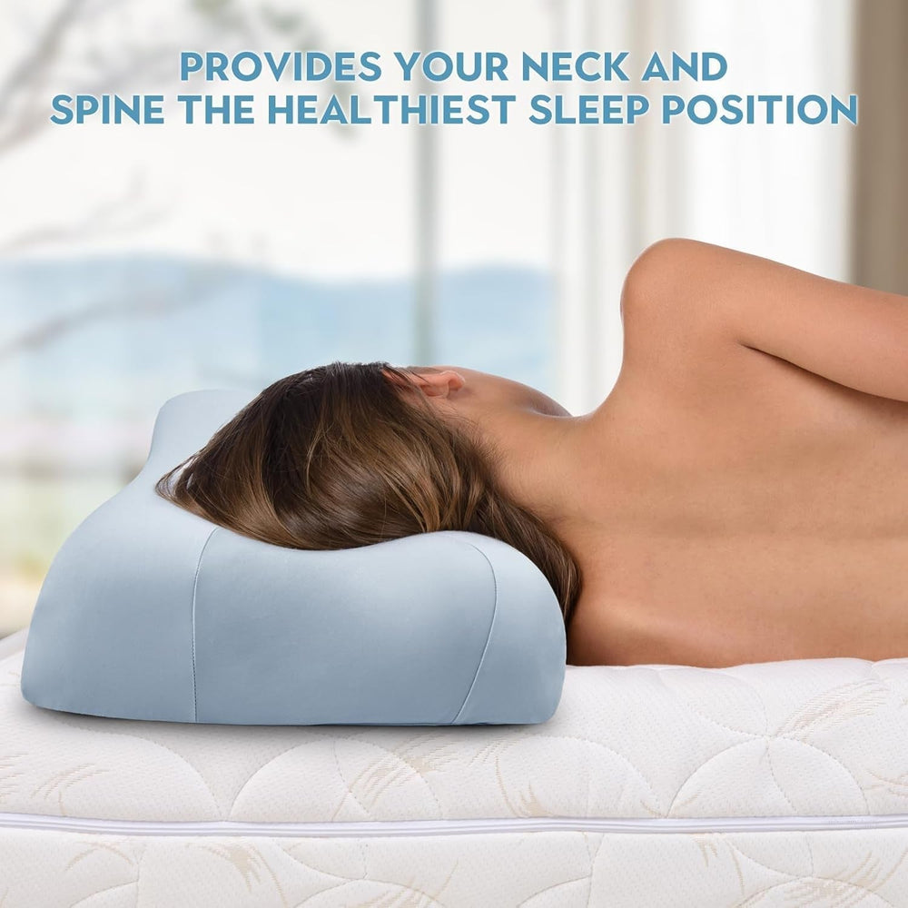 Royalisneeo Pernă de frumusețe pentru spate, stomac și dureri laterale Pernă pentru dureri de gât și umăr, pernă din spumă de memorie pentru anti-rid și anti-îmbătrânire, albastru (standard) Perne ortopedice cervicale Naty Shop