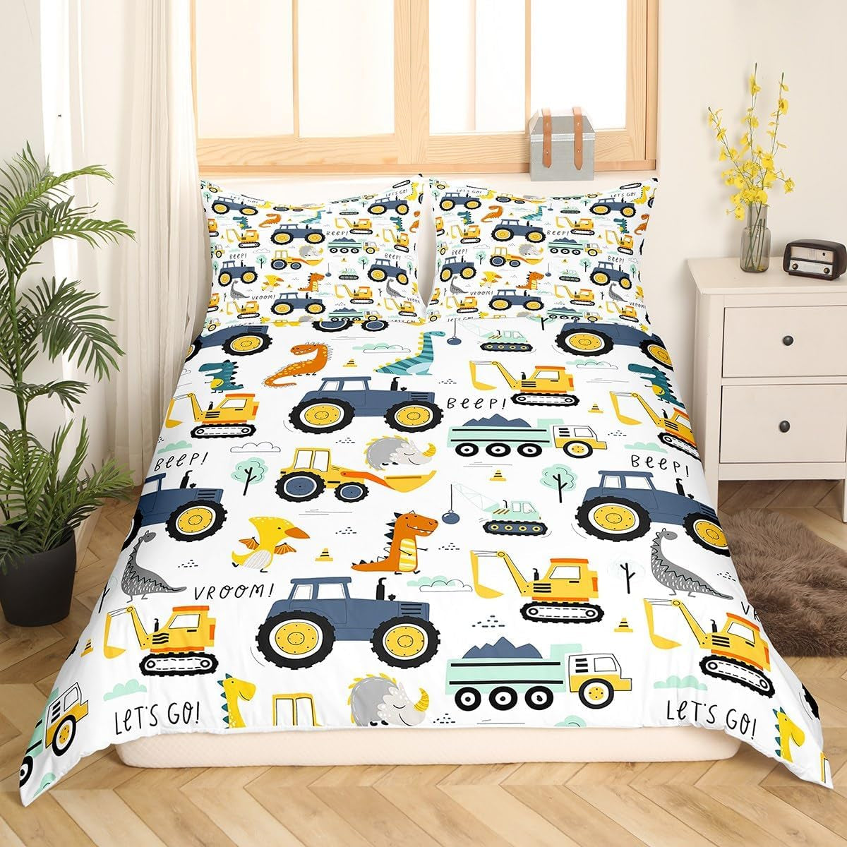 Zestaw pościeli samochodowej Jungen 135X200,Kinder Bau Fahrzeuge Tröster Abdeckung Für Kind Kleinkind Teens,Dinosaurier Bettbezug,Traktor Maschinerie Bagger Bettdecke Abdeckung,Lkw Autos Bettdecke Naty Shop