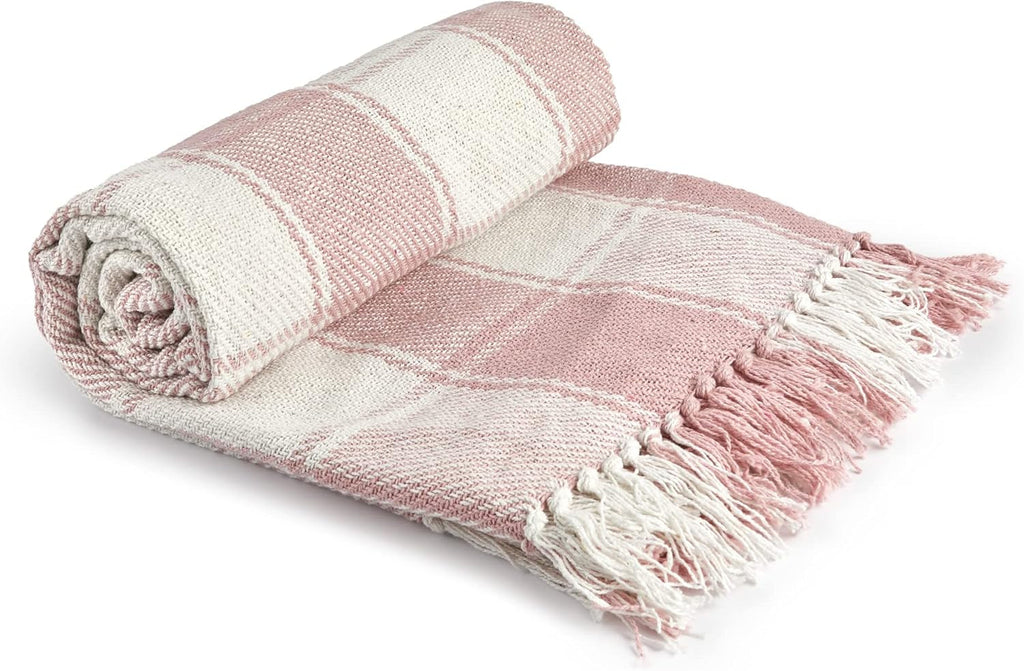 Frisco throw, Bumbac reciclat, Tradițional, Cu carouri, Pentru scaun, canapea, canapea, arunca, pătură, Antracit, 127 X 152 Cm Paturi si Cuverturi Emma Barclay Blush roz 90X100" (228X254Cm)