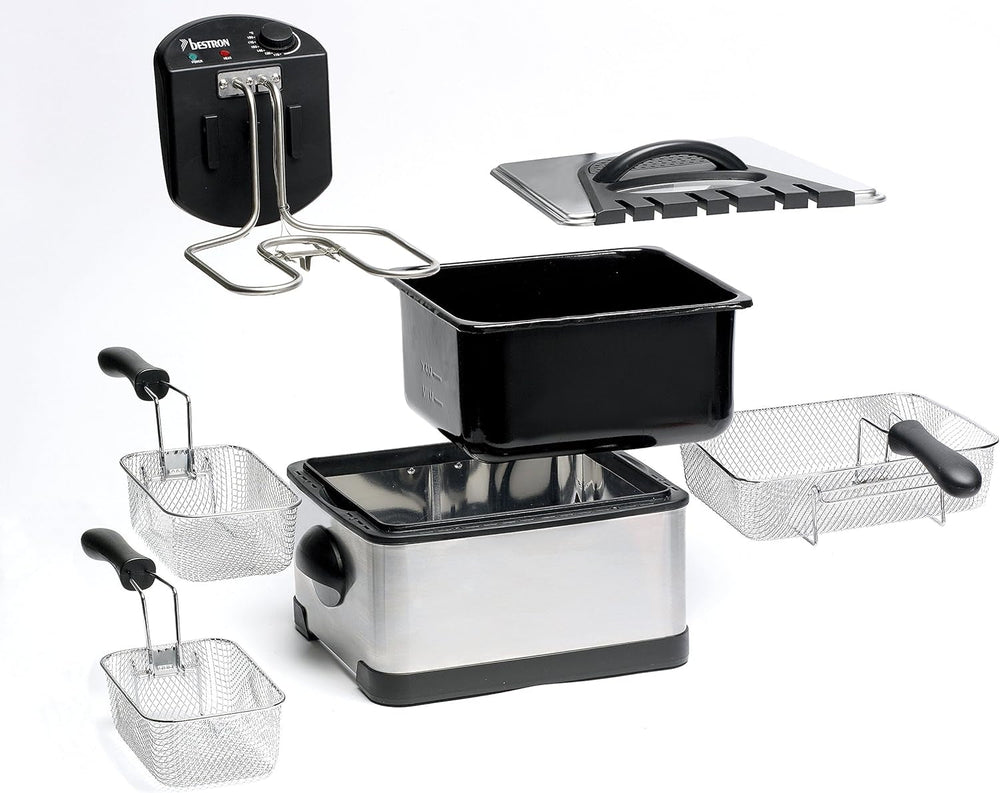 Frytkownica olejowa Bestron XL Z 3 koszami do smażenia, z technologią zimnej strefy i wyjmowanym pojemnikiem na olej, 4 litry, 2000 W AGD Naty Shop