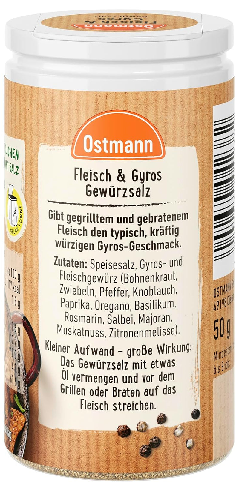 Ostmann Gewürze - Fleisch & Gyros Gewürzsalz | Pikantes Gewürz mit mediterraner Uwaga dla gegrilltes und gebratenes Fleisch | Mit praktischem Streuaufsatz | 50 g na sitku