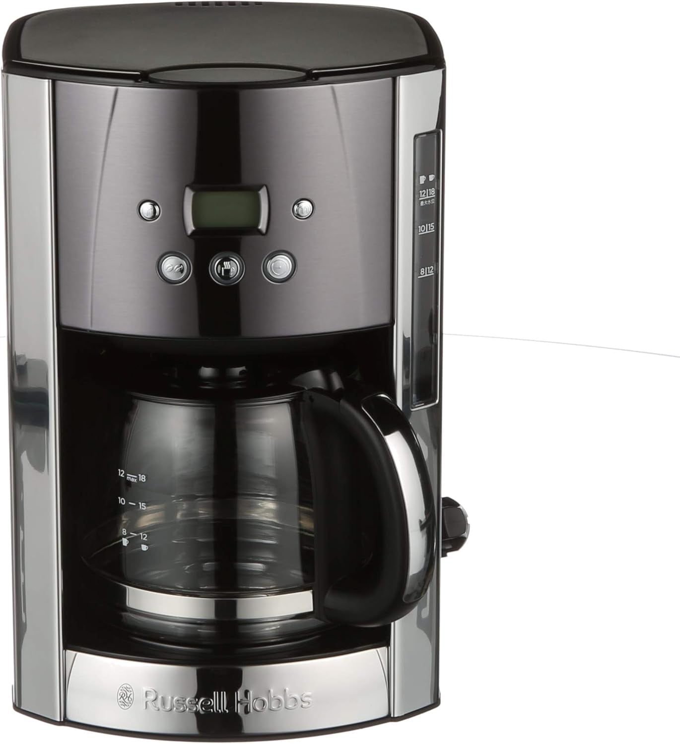 Cafetieră Russell Hobbs Luna Grey [Temporizator digital, Cap de duș pentru extracție și aromă optime] (1 până la 12 cești, Carafă din sticlă de 1,5 l, Placă de încălzire, 1000 W) Cafetieră cu filtru 23241-56