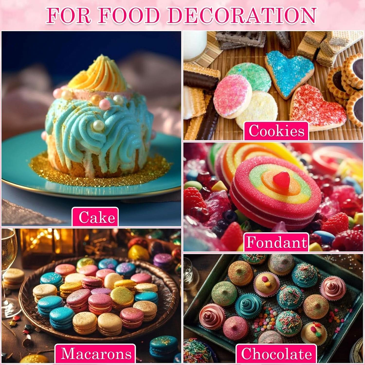 Brokat jadalny, Zestaw 4 lub 6 odcieni kolorów, 4 gramy na produkt Glitter Naty Shop