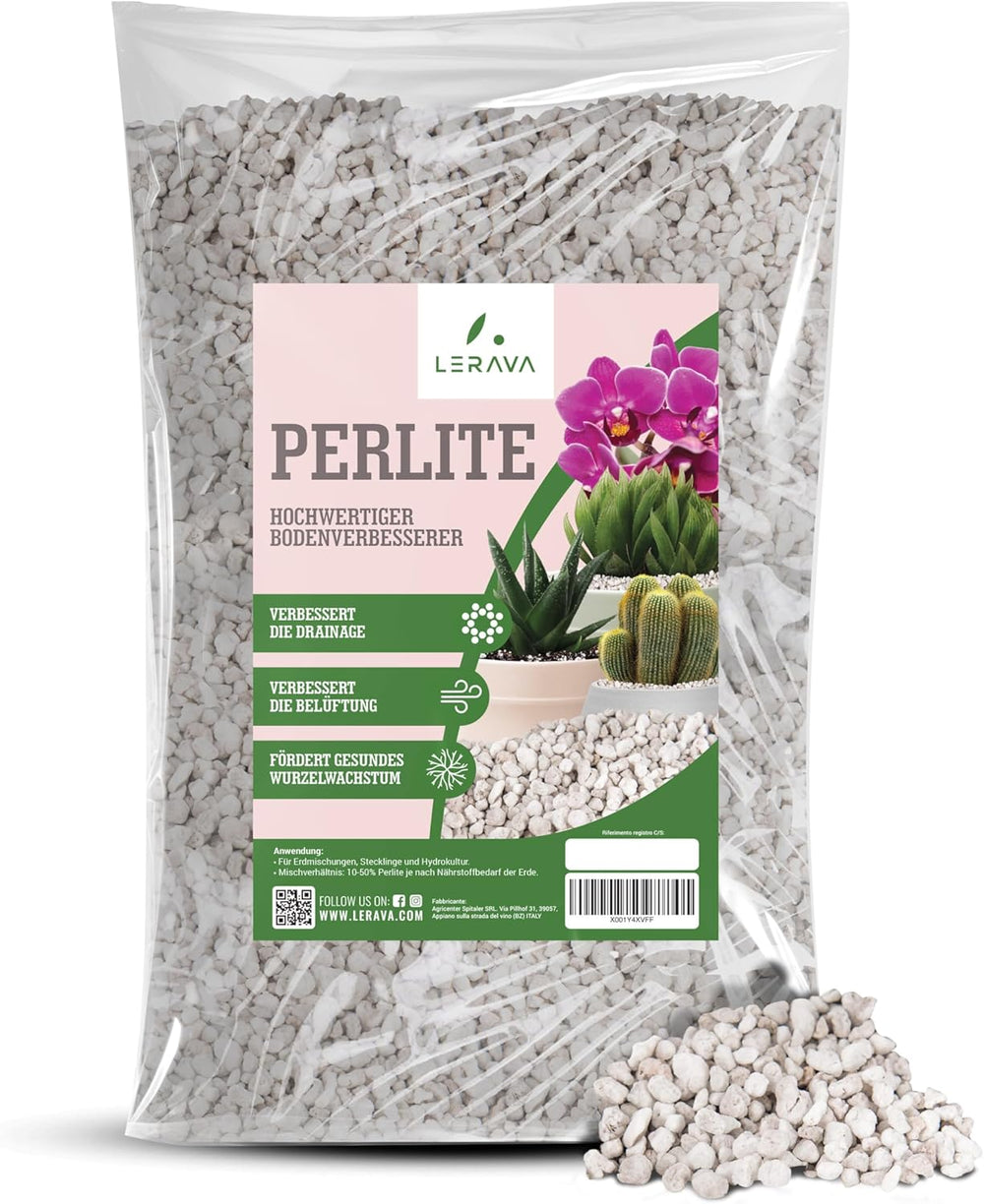 LERAVA® Perlit dla Roślin (5L) – Perlit gruboziarnisty do ulepszania gleby – Zapewnia optymalny drenaż i napowietrzanie – Naturalny dodatek do gleby i hydroponiki – Granulat dla roślin