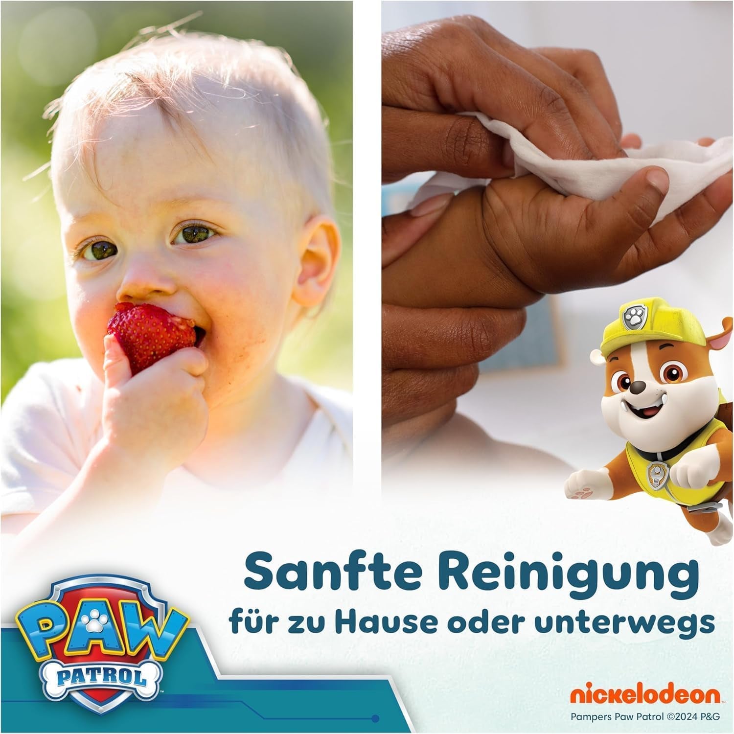 Pampers Harmony Aqua Chusteczki dla niemowląt Paw Patrol 15 sztuk 48 chusteczek 720 chusteczek dla niemowląt pomaga przywrócić naturalną równowagę pH skóry Lekki balsam 99% wody