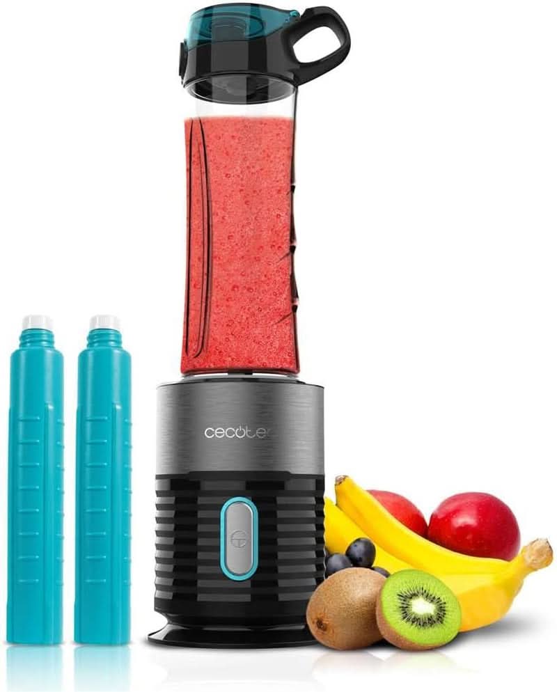 Cecotec Tragbarer Einzelstandmixer Power Titanium 300 Easygo. 350W, Zerkleinert Eis, 4 Klingen Mit Schwarzer Titanbeschichtung, Inklusive 2 Kühlröhren, 2 Tragbaren Bechern Und 2 Deckeln Mama si Copilul Naty Shop Schwarz 650 W | 2 Flaschen