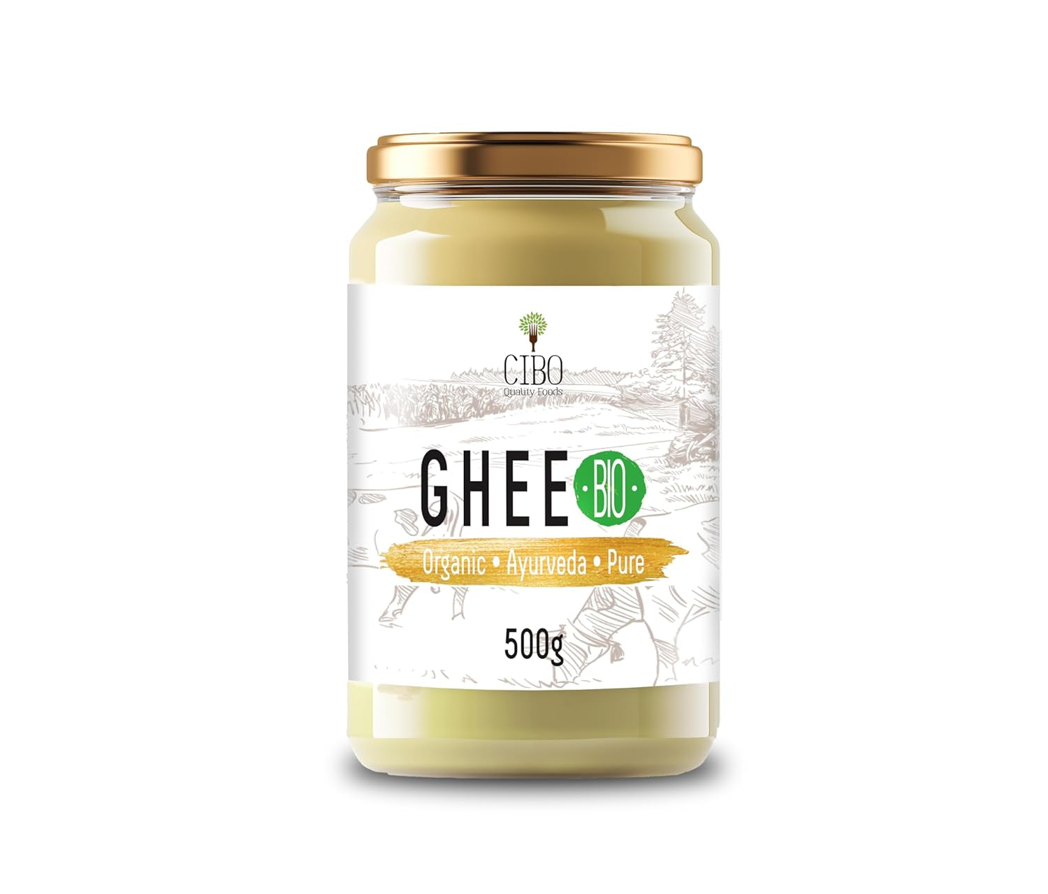 Cibo Bio Ghee 500g – Milch aus Parma und Reggio Emilia – Hergestellt in Italy – Weidekühe – Rauchpunkt 250°C – Aus Centrifugensahne