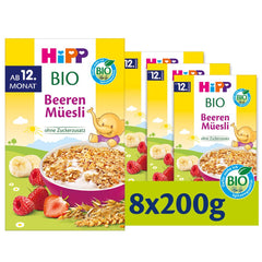 HiPP Bio Beeren-Müesli (8 x 200g), ab 12. Monat, ohne Zuckerzusatz, besonders fine Stückchen - leicht zu Cheuchen, in bester Bio-Qualität