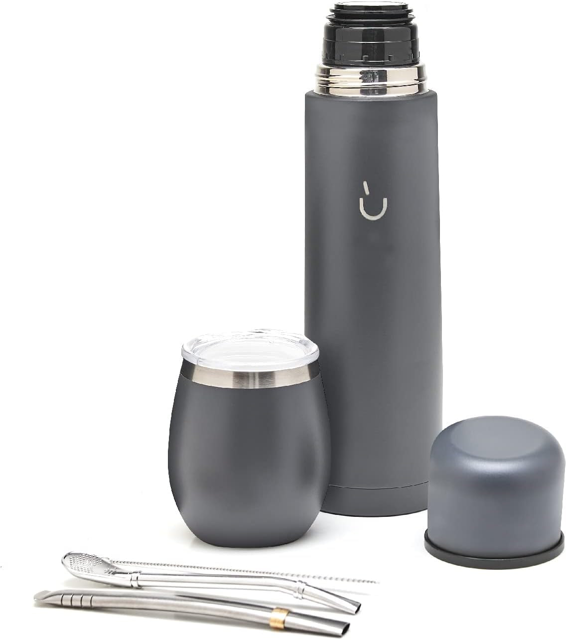Set complet Balibetov Yerba Mate – Calabash modern, sticlă izolată, bombilla și perie de curățare incluse în livrare – Toate din oțel inoxidabil 304 18/8 de calitate premium (lemn)